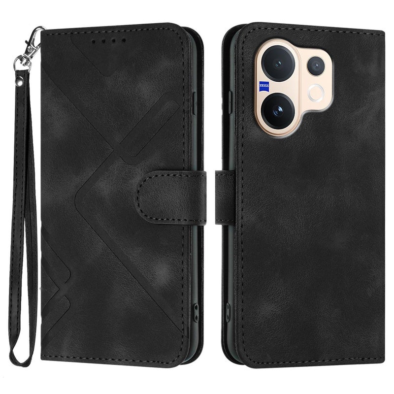 إيروريكس جراب هاتف من الجلد بنمط عالمي لهاتف vivo V60 5G (أسود) - Image 1