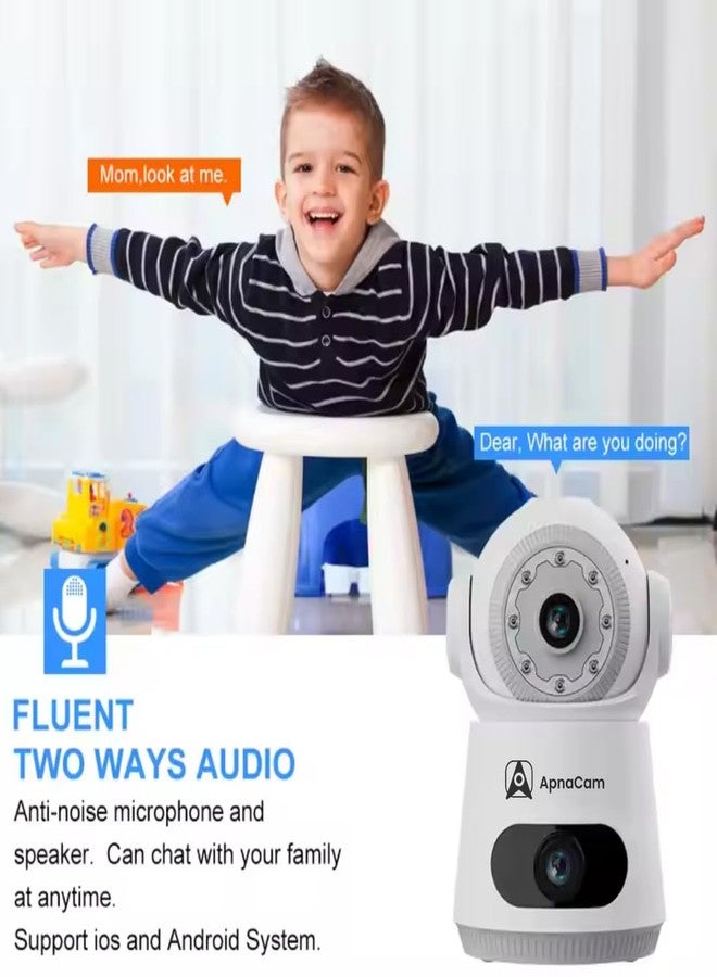 ApnaCam 4MP Dual Lens Indoor WiFi Security Camera | 360° Baby & Pet Monitor with Night Vision, AI Motion Detection, 2-Way Audio, Phone App Access & Local/Cloud Storage | Plug & Play Setup - Image 3