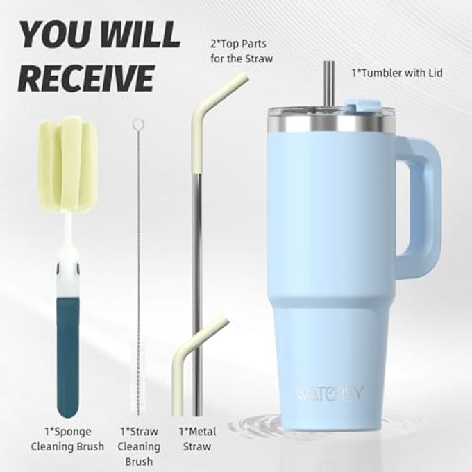 WATERSY 20 oz Tumbler with Handle,Tumbler with Lid and Straw,Double Wall Insulated Cup Stainless Steel Travel Mug(Cold for 34 Hours),Water Bottle for Iced Tea,Coffee,Cold Beverages(Blue) - Image 5