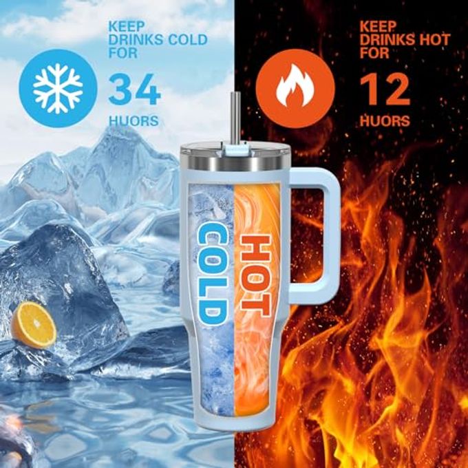 WATERSY 20 oz Tumbler with Handle,Tumbler with Lid and Straw,Double Wall Insulated Cup Stainless Steel Travel Mug(Cold for 34 Hours),Water Bottle for Iced Tea,Coffee,Cold Beverages(Blue) - Image 3