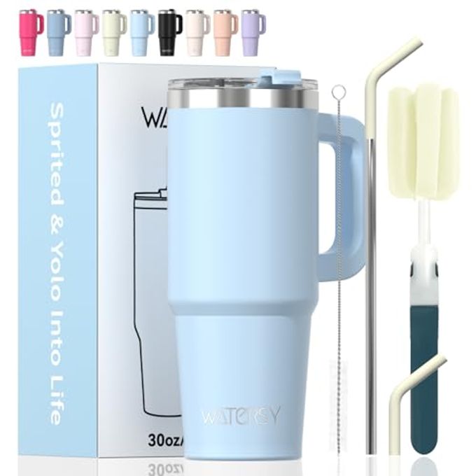 WATERSY 20 oz Tumbler with Handle,Tumbler with Lid and Straw,Double Wall Insulated Cup Stainless Steel Travel Mug(Cold for 34 Hours),Water Bottle for Iced Tea,Coffee,Cold Beverages(Blue) - Image 1