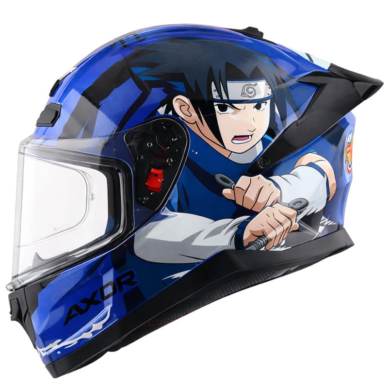 Axor Saber Sasuke ISI ECE and DOT Certified Gloss Finish Full Face Helmet for Men with Pinlock Fitted Clear Visor -Blue Black-XL - Image 2