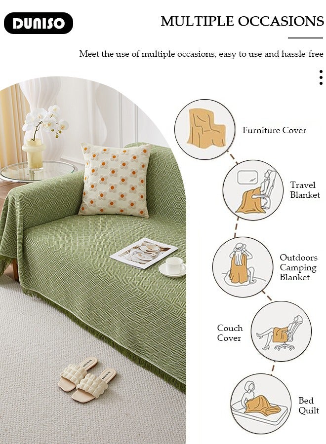 DUNISO Cotton INS Style Fashion Simple 3 Seater Sofa Sliopcover,Washable Soft One-piece Bedding Twill Cutting Sofa Cover,Double-sided With Knitted Tassel Tassel Non-Slip Stain Resistant Couch Cover,Living Room Sofa Blanket For All-season Home Décor  - Image 2