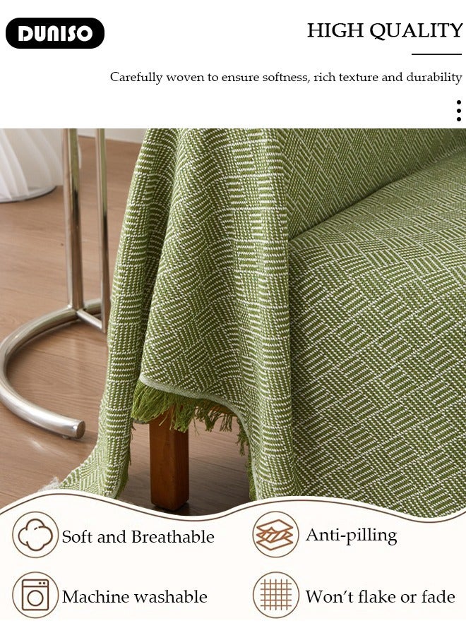 Cotton INS Style Fashion Simple 3 Seater Sofa Sliopcover,Washable Soft One-piece Bedding Twill Cutting Sofa Cover,Double-sided With Knitted Tassel Tassel Non-Slip Stain Resistant Couch Cover,Living Room Sofa Blanket For All-season Home Décor