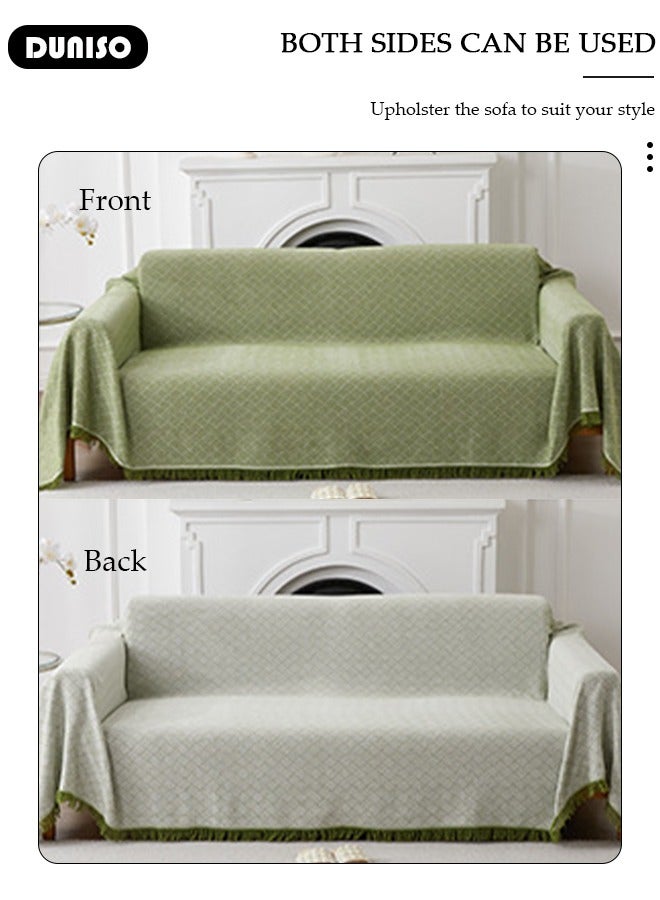 Cotton INS Style Fashion Simple 3 Seater Sofa Sliopcover,Washable Soft One-piece Bedding Twill Cutting Sofa Cover,Double-sided With Knitted Tassel Tassel Non-Slip Stain Resistant Couch Cover,Living Room Sofa Blanket For All-season Home Décor