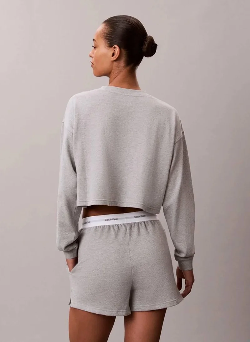 Calvin Klein B10 Grey Heather Logo Cotton Jersey Cropped Lounge Top for Women | Best Price UAE