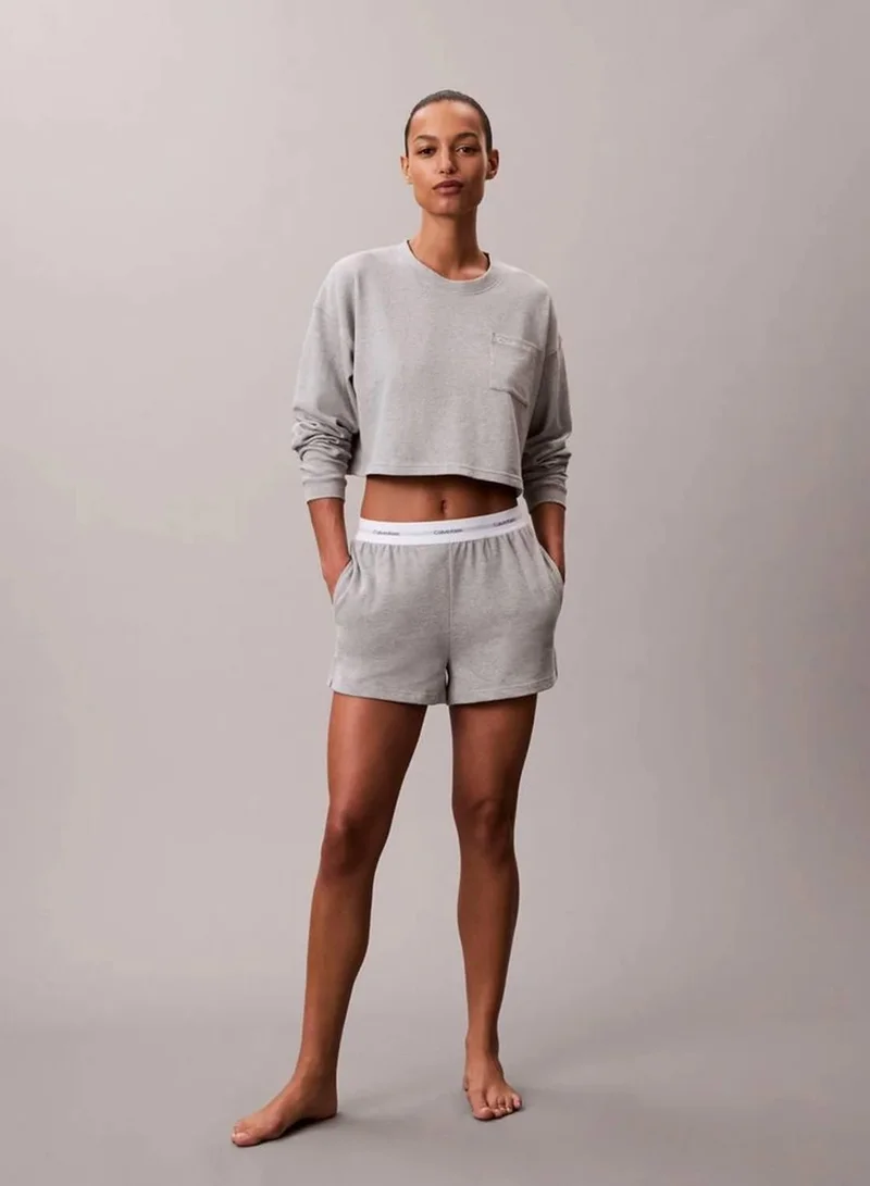 Calvin Klein B10 Grey Heather Logo Cotton Jersey Cropped Lounge Top for Women | Best Price UAE