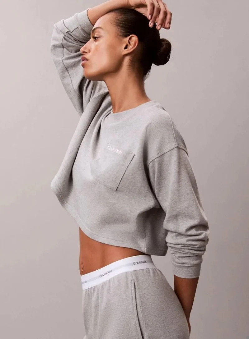 Calvin Klein B10 Grey Heather Logo Cotton Jersey Cropped Lounge Top for Women | Best Price UAE