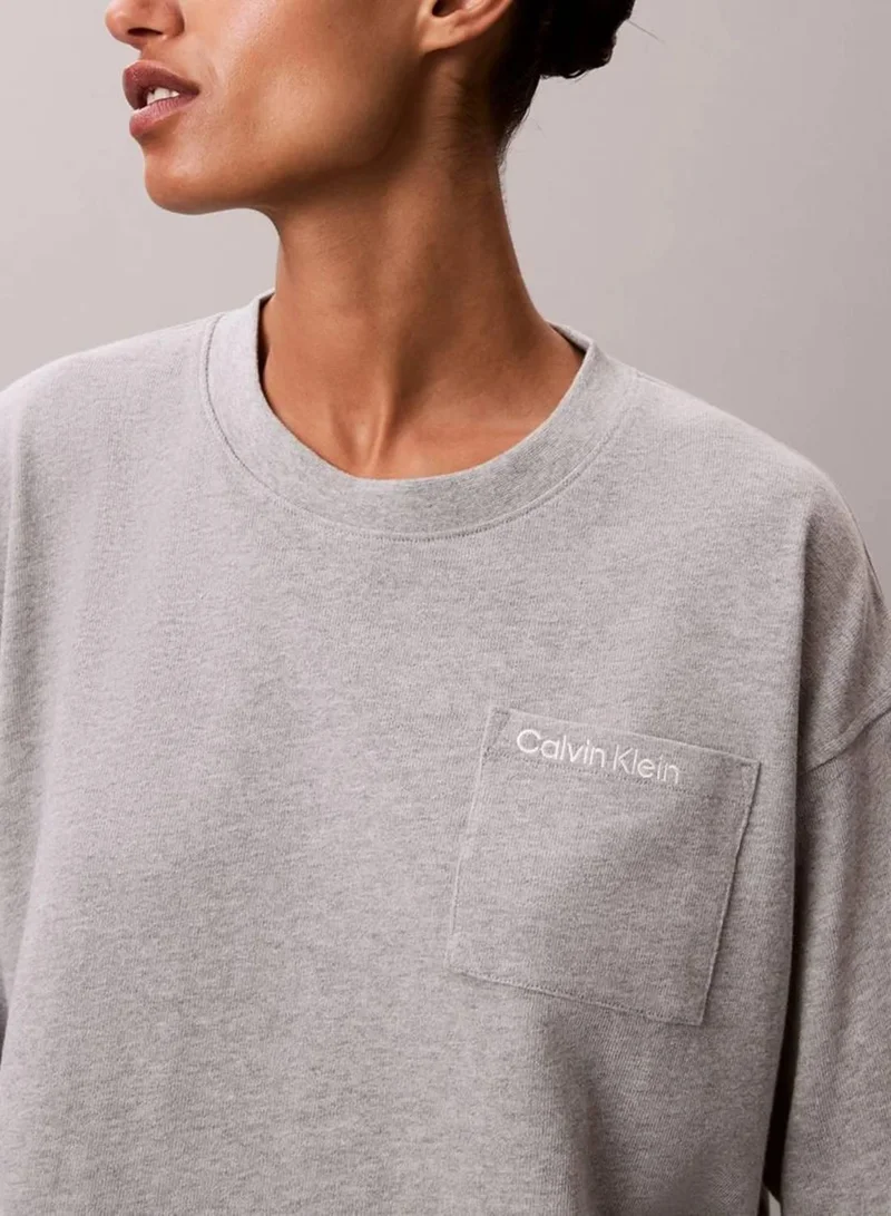 Calvin Klein B10 Grey Heather Logo Cotton Jersey Cropped Lounge Top for Women | Best Price UAE