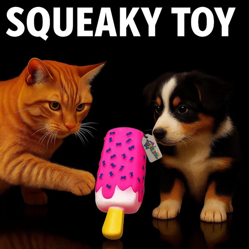 Western Era Ice Cream Stick Shape Dog Squeaky Toy | Chewable Rubber Pet Toy with Bone Print Design | Interactive Play Fetch & Chewing Toy for Dogs & Puppies | Bright, Fun Design with Built-in Squeaker - Image 2