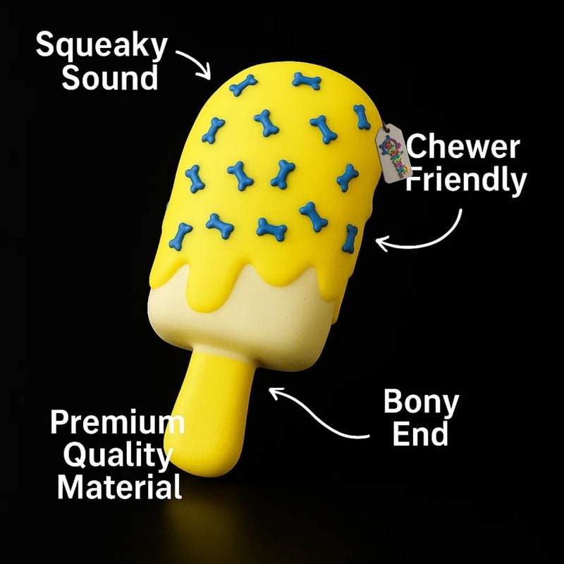 Western Era Ice Cream Stick Shape Dog Squeaky Toy | Chewable Rubber Pet Toy with Bone Print Design | Interactive Play Fetch & Chewing Toy for Dogs & Puppies | Bright, Fun Design with Built-in Squeaker - Image 5
