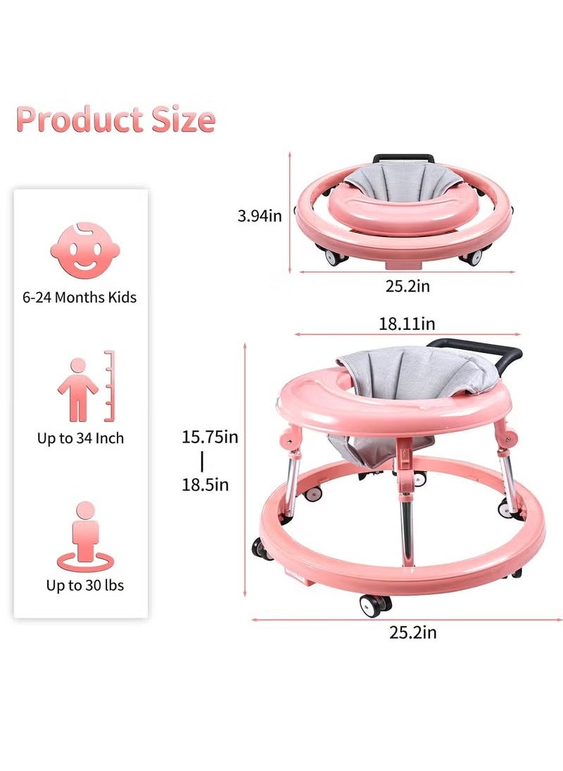 XiuWoo Baby Walker Foldable with 9 Adjustable Heights, Baby Walker with Wheels Portable Anti-Rollover, Baby Walkers and Activity Center for Boys Girls Babies 7-18 Months, Pink  - Image 3