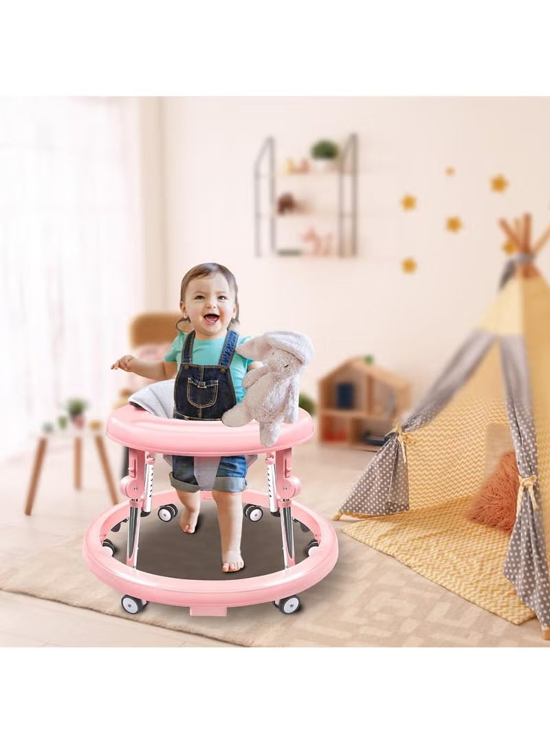 XiuWoo Baby Walker Foldable with 9 Adjustable Heights, Baby Walker with Wheels Portable Anti-Rollover, Baby Walkers and Activity Center for Boys Girls Babies 7-18 Months, Pink  - Image 4