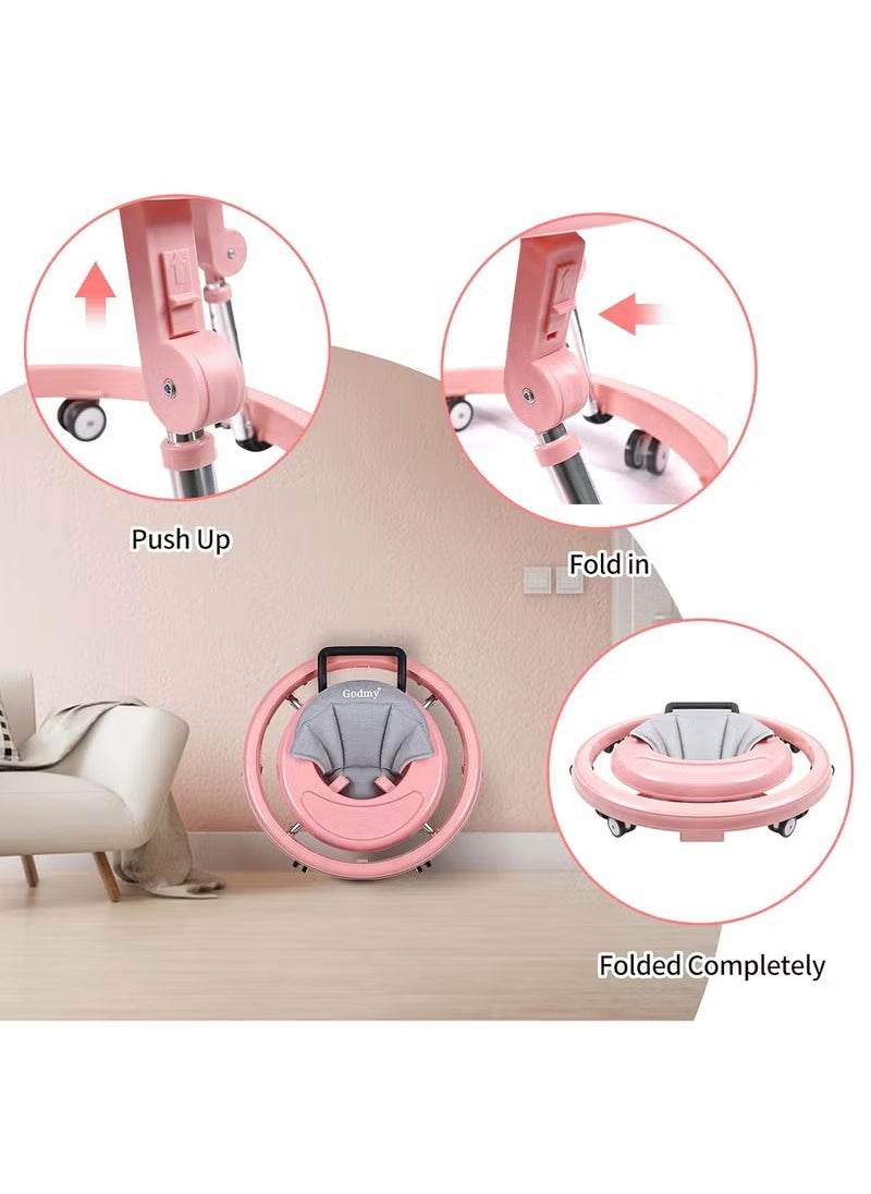 XiuWoo Baby Walker Foldable with 9 Adjustable Heights, Baby Walker with Wheels Portable Anti-Rollover, Baby Walkers and Activity Center for Boys Girls Babies 7-18 Months, Pink  - Image 5