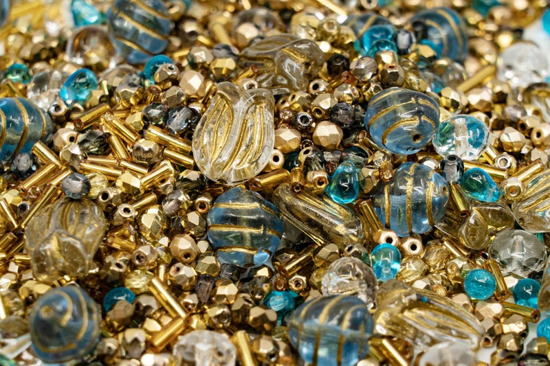 Bohemia Crystal Valley 2.1oz (60 g) Mix of Unique Czech Bohemia Glass Pressed Beads, Rocailles, Aztec Pale Gold Crystal, Matte and Glossy, Hand Made BCV - Image 3