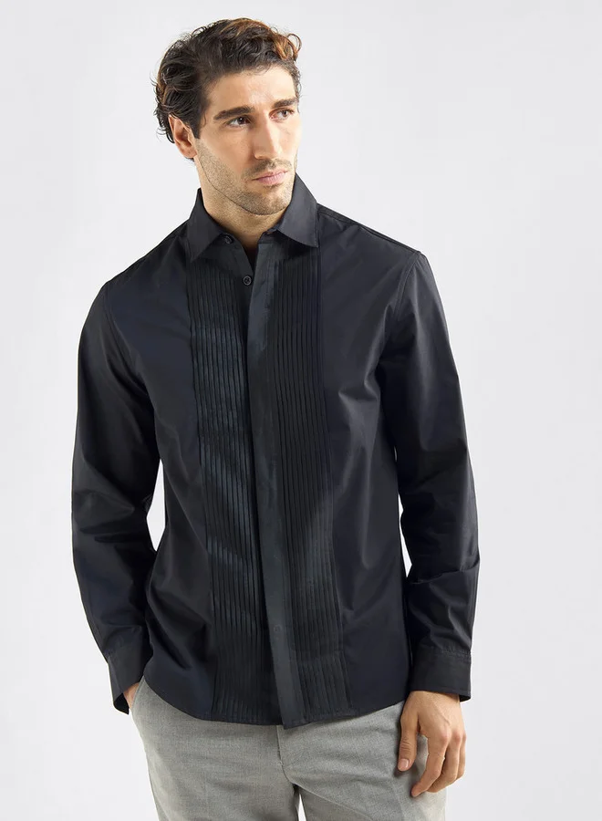 Splash FAV Regular Fit Solid Pintuck Shirt with Long Sleeves