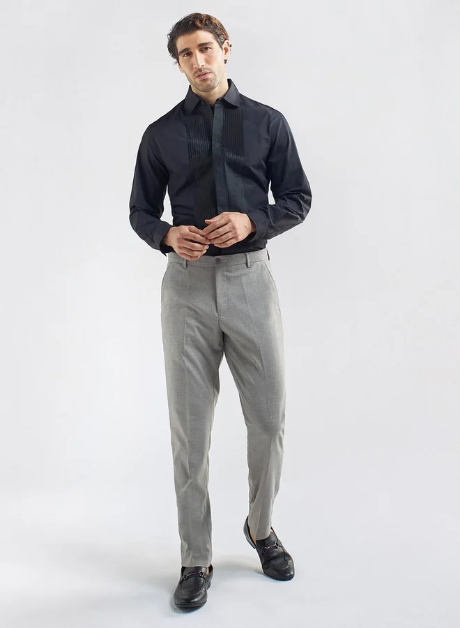 Splash FAV Regular Fit Solid Pintuck Shirt with Long Sleeves