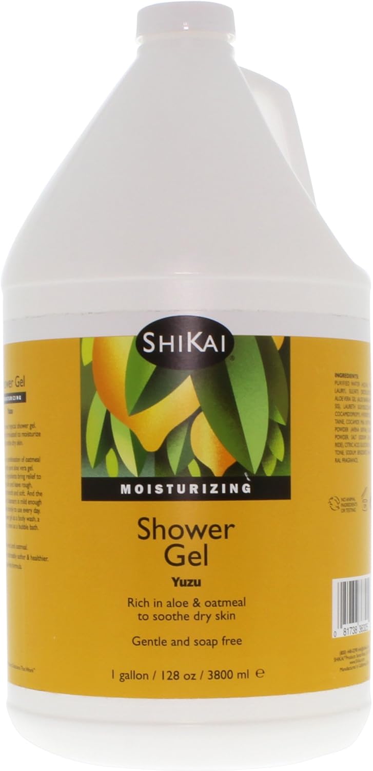 ShiKai Daily Moisturizing Shower Gel (Yuzu, 1 Gallon) | Gentle Soap-Free Formula | with Aloe Vera & Finely Ground Oatmeal for Soft, Healthy Skin | Dry Skin Relief