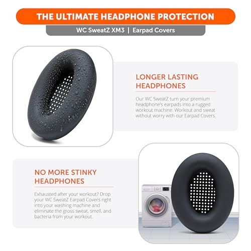 WC ﻿﻿WC SweatZ XM3 - Patented Protective Earpad Sweat Covers for Sony WH1000XM3 by WC | Silicone Ear Covers for Sony WH-1000XM3 Headphones | Sweatproof & Easily Washable | Black - Image 4