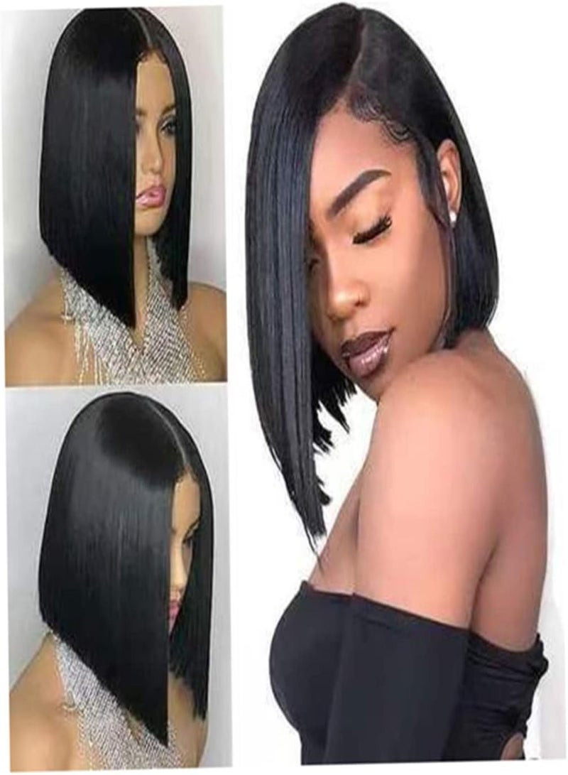 GGOOT Short Straight Bob Wigs,Fake Wigs,Black Middle Parting Wig Shoulder Length Heat Resistant Wig 12inch - Image 5