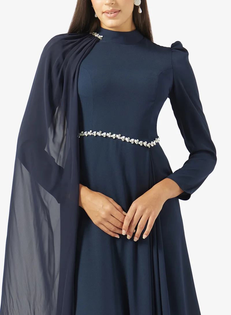 Akadia Fashion  SHAWL DETAILS CREPE CHIFFON DRESS for Women | Best Price UAE