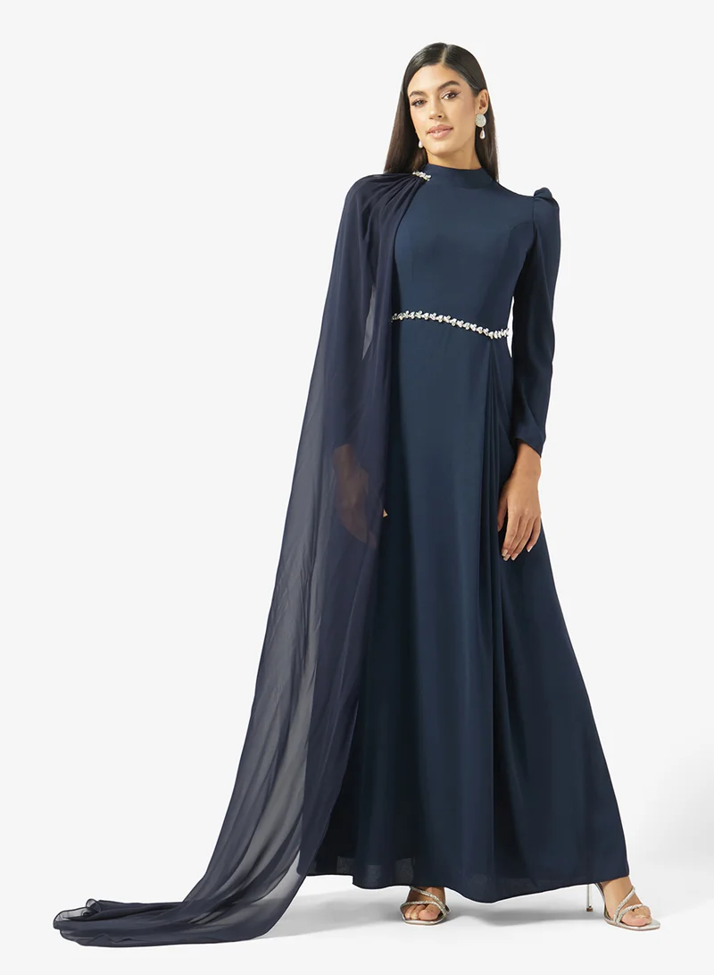 SHAWL DETAILS CREPE CHIFFON DRESS