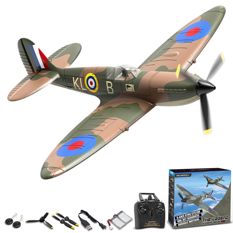 volantexrc RC Plane Spitfire Fighter 4CH Remote Control Airplane RTF with Aileron Gyro Aerobatics 3 Modes to Fly Hobby Radio Controlled Warbird Aircraft for Adults BeginnersGreen - Image 3