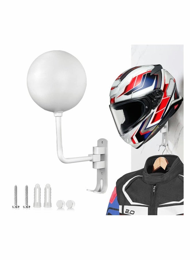 Motorcycle Helmet Rack, 180° Rotation Metal Helmet Holder Wall Mount, Helmet Holder Bike with 2 Hooks Helmet Hanger for Motorcycle Bike Coats, Caps, Baseballs, Rugby Helmet - Image 1