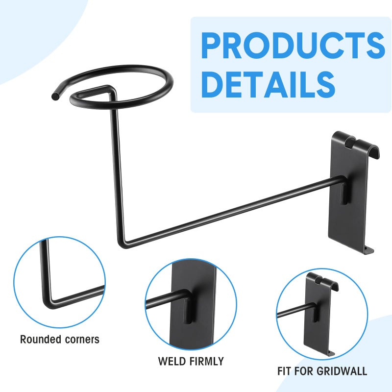 Blulu Blulu 6 Pcs Hat Displayer for Gridwall, Metal Hat Helmet Rack Retail Store Display Shelves Organizer Cap Rack Wall Fixtures Gridwall Hooks Accessories for Craft Show Garage (Black)  - Image 3