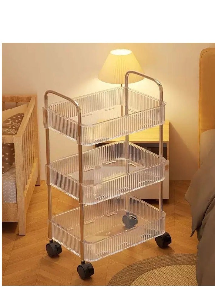 3 طبقة شفافة أكريليك المتداول عربة 36x24x67cm منظم التخزين المحمول للحمام غرفة النوم المطبخ وجبات خفيفة مستحضرات التجميل متعددة الأغراض عربة المرافق - Image 2