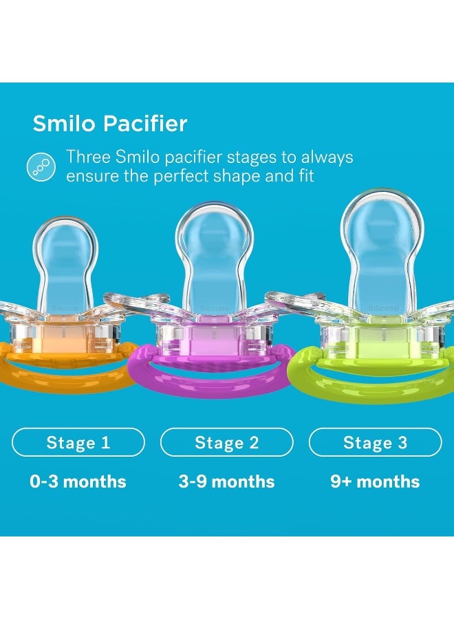 Smilo Baby Pacifier with Orthodontic Design for Healthy Dental Development - Stage 1 for Babies 0-3 Months - Pack of 3X 100% Silicone Newborn Pacifiers BPA Free - Glow-in-The-Dark - Image 5