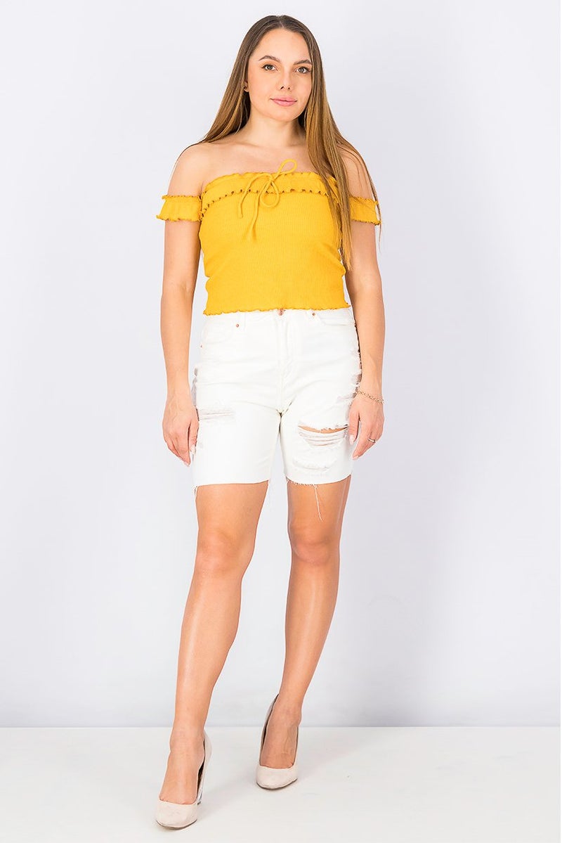 Sinsay Women Textured Rip Bermuda Shorts, White - Image 2