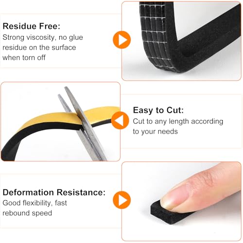Ninsula 33Ft Door Weather Stripping, (1/2in x 1/4in), Strong Adhesive, Sound Proof, Door Insulation, Weatherproof Foam Tape for Doors, Weatherstripping for Doors Frames, Windows - Image 5