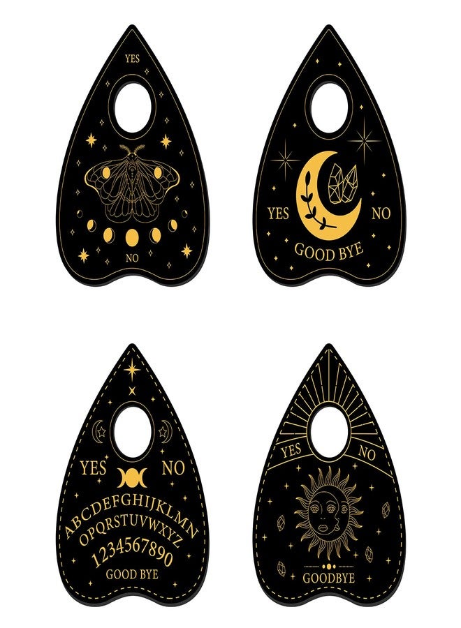 CREATCABIN 4Pcs Planchette Spirit Board Wooden Crystal Holder Mini Crystal Sphere Display Stand Witch Stuff Wiccan Altar Decor Witchy Gift Supplies Small Tray for Crystal Ball Stones Witchcraft(Black) - Image 1