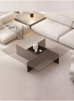 fashionhome Multifunction Modern Minimalist Design Glass Top Durable Geometrical Shape Wood Frame Coffee Table Center Table for Living Room Bedroom Home Office Furniture 70x70x30 cm  - Image 1