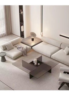 fashionhome Multifunction Modern Minimalist Design Glass Top Durable Geometrical Shape Wood Frame Coffee Table Center Table for Living Room Bedroom Home Office Furniture 70x70x30 cm  - Image 4