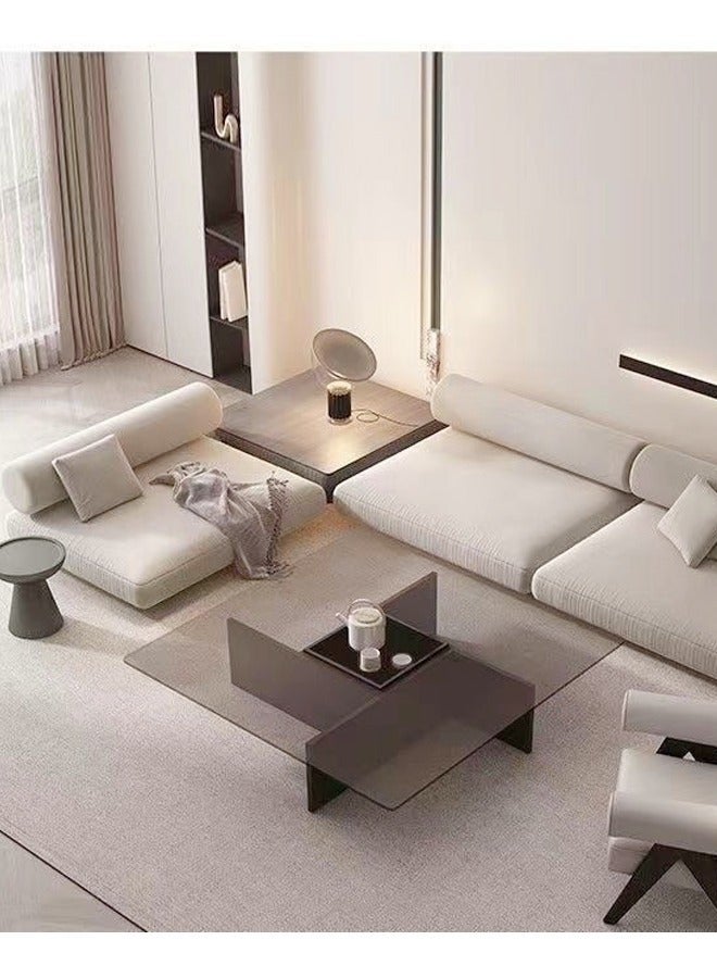 fashionhome Multifunction Modern Minimalist Design Glass Top Durable Geometrical Shape Wood Frame Coffee Table Center Table for Living Room Bedroom Home Office Furniture 70x70x30 cm  - Image 4