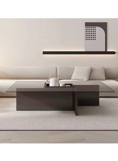 fashionhome Multifunction Modern Minimalist Design Glass Top Durable Geometrical Shape Wood Frame Coffee Table Center Table for Living Room Bedroom Home Office Furniture 70x70x30 cm  - Image 3