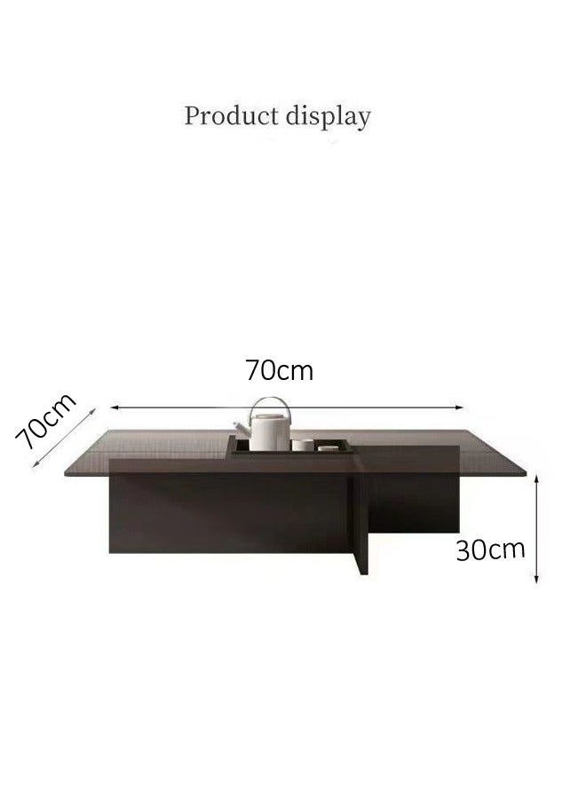 fashionhome Multifunction Modern Minimalist Design Glass Top Durable Geometrical Shape Wood Frame Coffee Table Center Table for Living Room Bedroom Home Office Furniture 70x70x30 cm  - Image 2