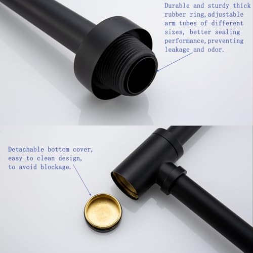 SWHYGER Contemporary Solid Brass Bottle P Trap Round 1 1/4 With 11.81 inch Slip Joint Extension Tube Basin Sink Waste Drain P Trap For Kit,Matte Black. - Image 3