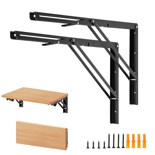 HomeExpert Home Expert 22 Inch Folding Shelf Brackets 2 Pack 1 Pairs Heavy Duty Metal Collapsible WallMounted Brackets SpaceSaving DIY Foldable Shelf for Benches and Tables Matte Black - Image 1