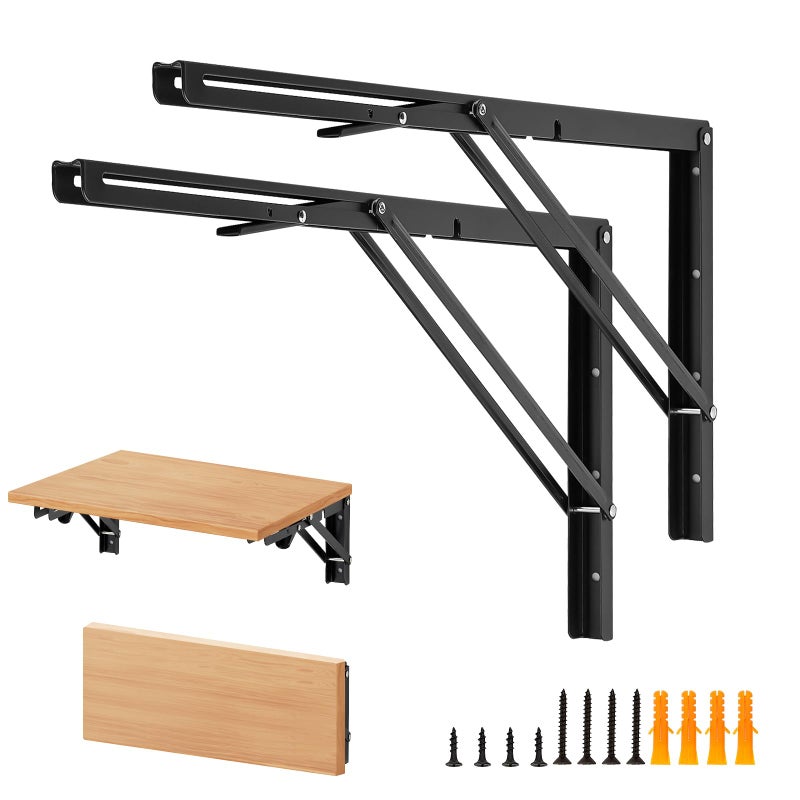 HomeExpert Home Expert 22 Inch Folding Shelf Brackets 2 Pack 1 Pairs Heavy Duty Metal Collapsible WallMounted Brackets SpaceSaving DIY Foldable Shelf for Benches and Tables Matte Black - Image 2