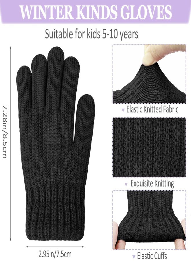 HopSooken Kids Winter Gloves for Boys Girls Fleece Knitted Warm Snow Gloves Thermal Children Mittens 5-10 years, Black, one size - Image 2
