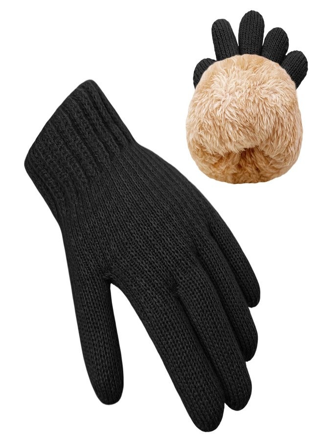 HopSooken Kids Winter Gloves for Boys Girls Fleece Knitted Warm Snow Gloves Thermal Children Mittens 5-10 years, Black, one size - Image 1