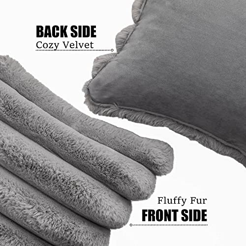 Neelvin Grey Faux Fur Cozy Soft Striped Decorative Throw Pillow Covers 18x18 inch Set of 2,Velvet Pillowcase Cushion Case for Sofa Couch - Image 2