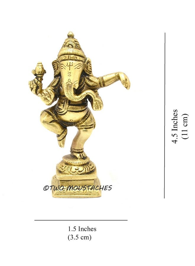 Two Moustaches Brass Dancing Ganesha Decor Idol for Home Temple, Ganesha Statue for Home, Lord Ganesha Statue, Size - 4.5 Inches, Standard, Pack of 1 - Image 3