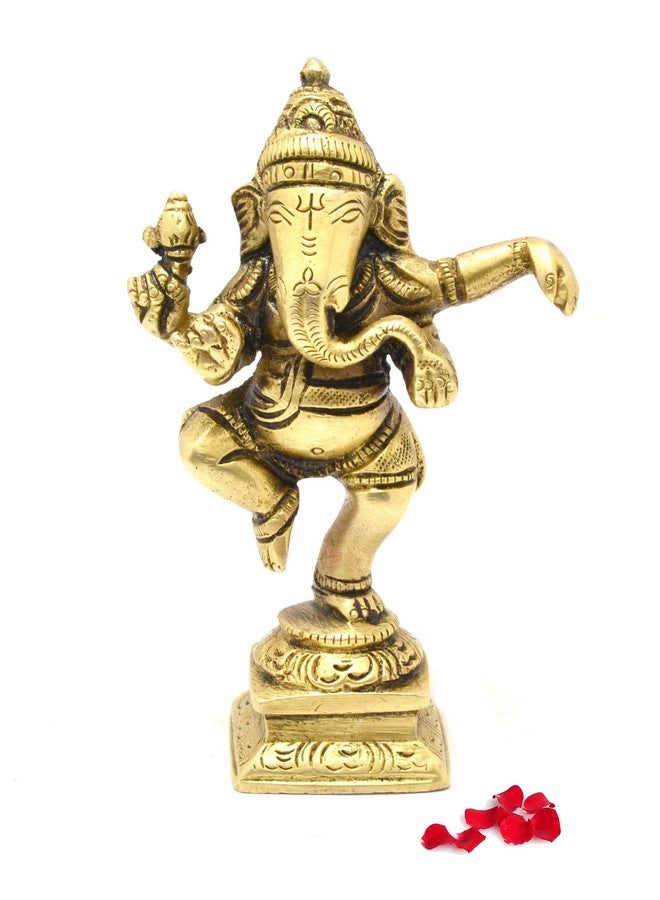Two Moustaches Brass Dancing Ganesha Decor Idol for Home Temple, Ganesha Statue for Home, Lord Ganesha Statue, Size - 4.5 Inches, Standard, Pack of 1 - Image 1