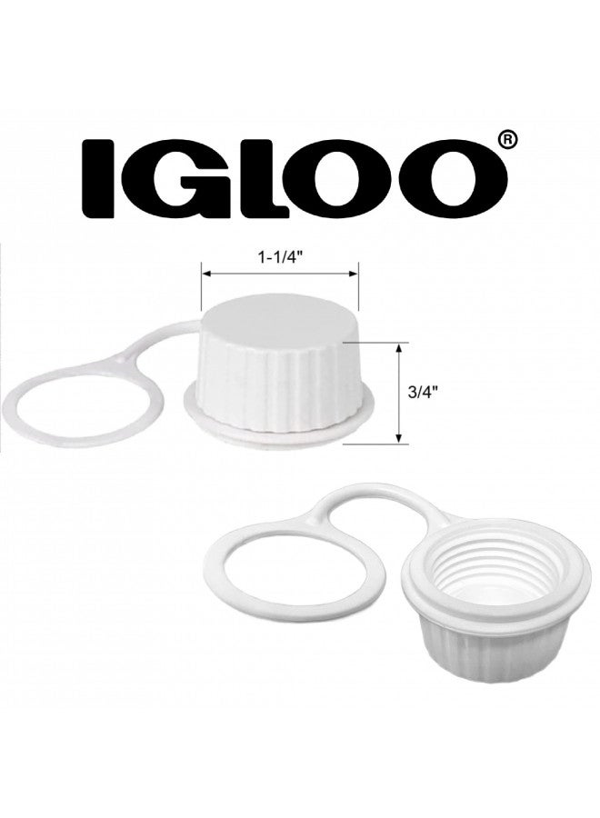 Igloo Cooler Threaded Drain Plug Caps with Plastic Tether 20049 White Small - Image 2
