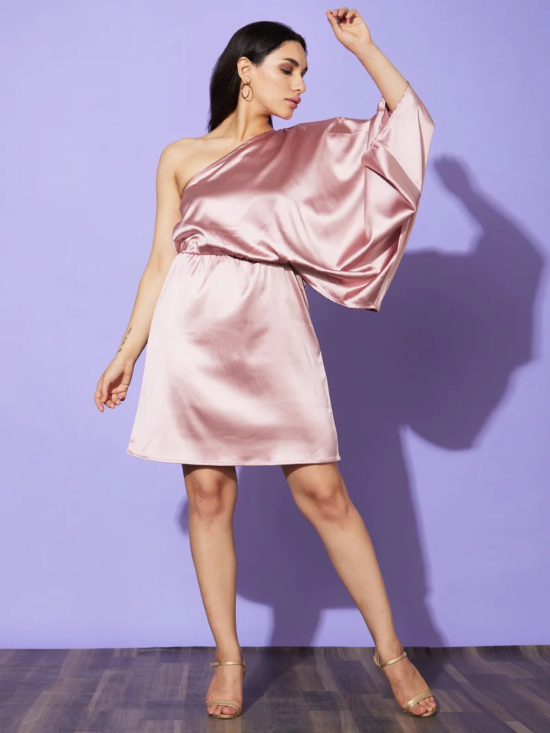 globus Globus Women Taupe One Shoulder Satin Fit & Flare Party Dress