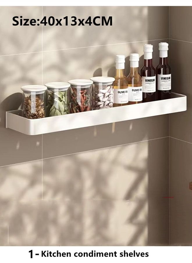 Kutis 2-Pieces Set Aluminium Alloy Wall Organizer With Hook and Towel Hanging Rod Wall Mounted Kitchen Storage Shelves White - Image 2